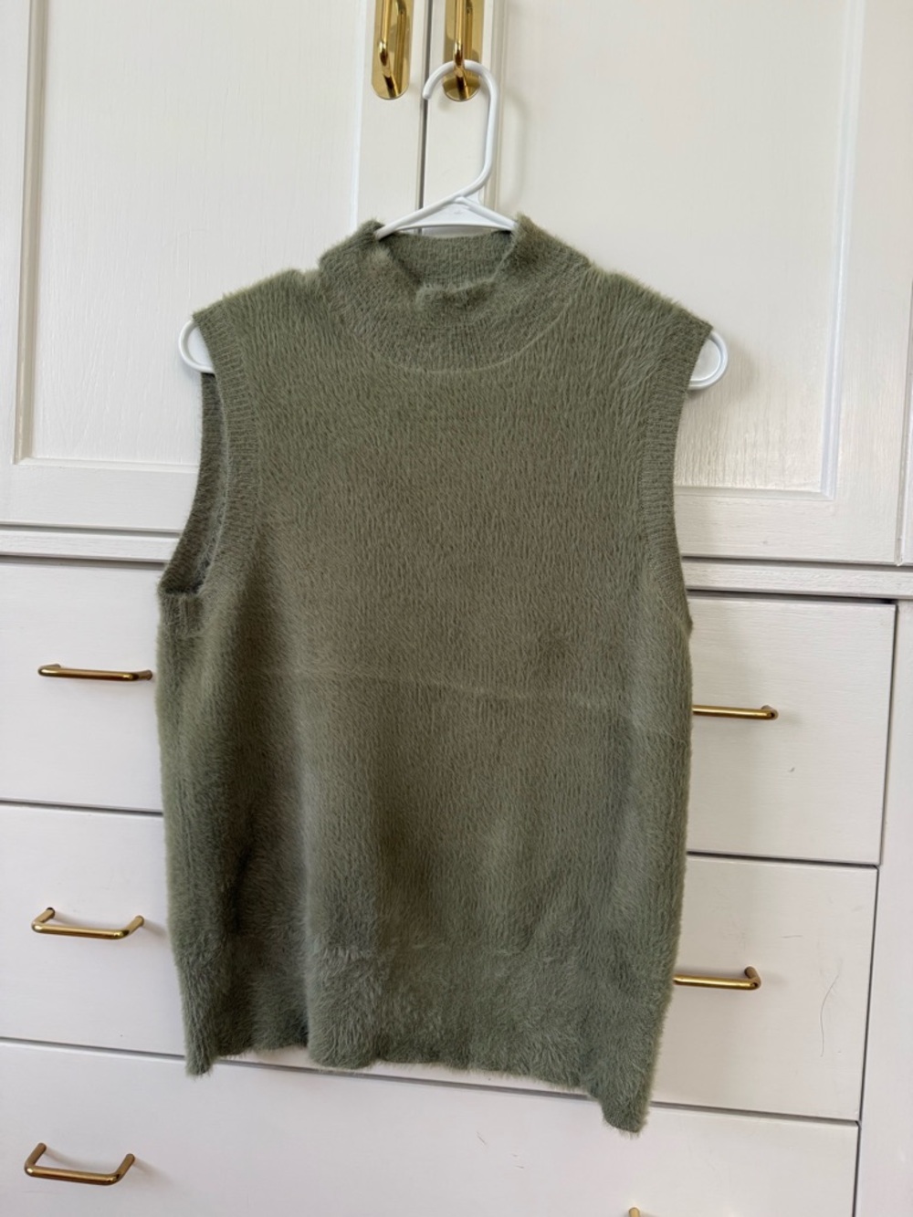 Bailey 44 Olive Sleeveless Fuzzy Mock Neck Vest